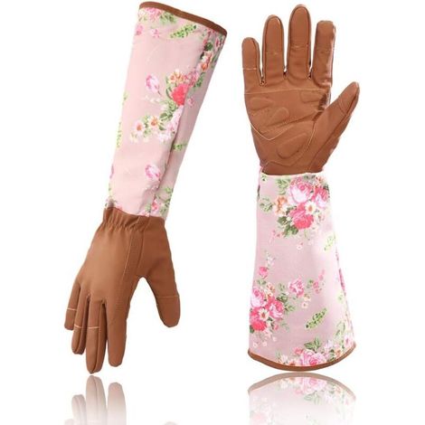 Gants De Jardinage - 1 Paire - Cuir Véritable - Manchettes Longues Jusqu'au Coude - Renforts Articulaires Et Paume Rembourrée Sbr - Pour Taille De Rosiers Et Buissons Épineux - Marron (1/5)