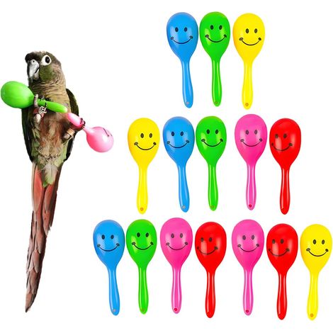 15er-Pack bunte Vogelrasselspielzeuge mit Rasseln, interaktives Kau- und Futterspielzeug für Papageien - Handliche Musikspielzeuge für Nymphensittiche, Sittiche, Unzertrennliche, Kanarienvögel und kle
