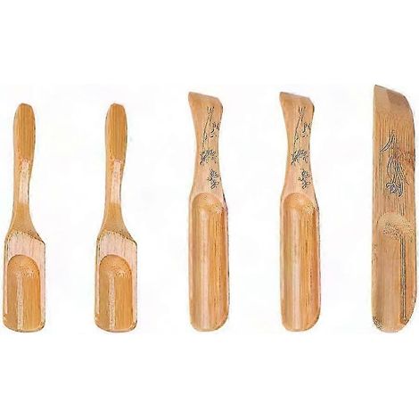 Bambus-Teelöffel für losen Tee – Set mit 5 kompakten Küchenlöffeln (17 x 2,8 x 1 cm), Verkostungszubehör für Zuhause und Aufgüsse (1/4)