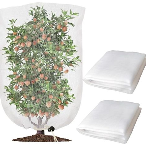 Lot de 2 filets de protection pour arbres fruitiers, plantes de jardin, fruits et myrtilles, avec cordon de serrage et fermeture éclair, 100 x 14 cm (1/5)