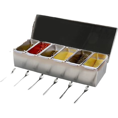 Contenitore per spezie, acciaio inox, 6 ripiani, capacità 600 ml, design rinforzato, lavabile in lavastoviglie. (1/5)