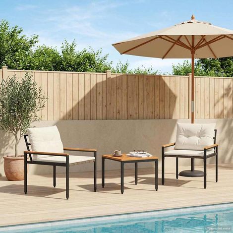 Salon de jardin 3 pièces en polyrotin blanc crème, table et 2 chaises avec coussins - PANGIVO (1/5)