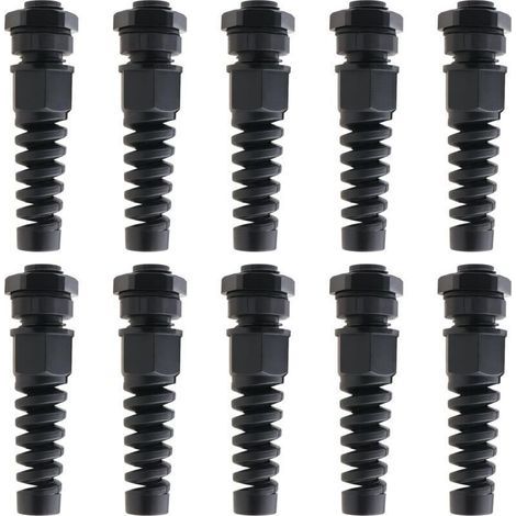 Presse-étoupes étanches PG7 noir IP68 – lot de 10, diamètre câble 3 à 6,5 mm, avec écrou réglable et serre-câble (1/4)