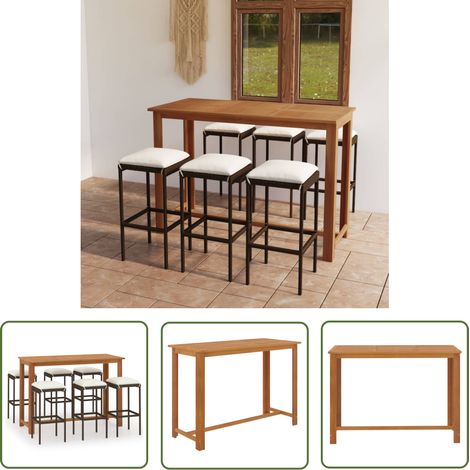 The Living Store 7-tlg. Gartenbar-Set mit Kissen Braun - Gartenbar-Set - Esstisch - Outdoor Möbel - Holztisch - Gartenstuhl (1/5)