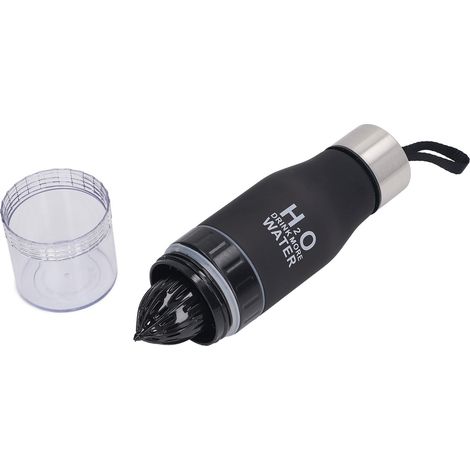Zitronenpresse, Fruchtpresse, tragbare Wasserflasche für Reisen im Freien, auslaufsicher, Unisex, 650 ml, schwarz. (1/4)