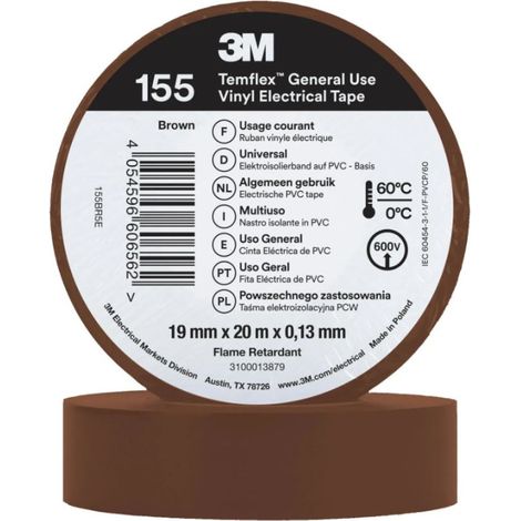 5er-Pack braunes PVC-Isolierband 3M 19 mm x 20 m Universelles Elektroisolierband 600 V Kabelschutz (1/5)