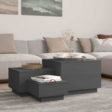 vidaXL Boîtes de rangement et couvercles 3 pcs Gris Bois massif de pin (1/5)