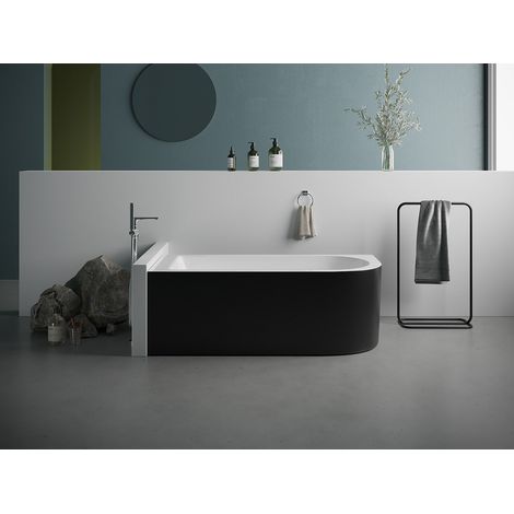 Baignoire d'angle - 170 x 75 x 58 cm - Noir brillant - Angle gauche - 240 L - ANIKA