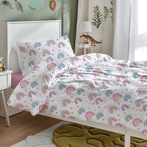 Parure de lit 3 pièces pour lit de 90 cm avec housse de couette de 150 x 220 cm avec 1 taie d'oreiller et drap-housse réglable, motif licorne en polyester, très doux et respirant (1/5)