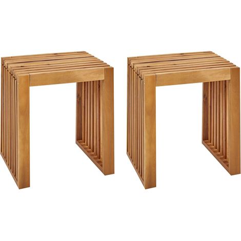 Gartenhocker 2er Set BELLANO Akazienholz Braun