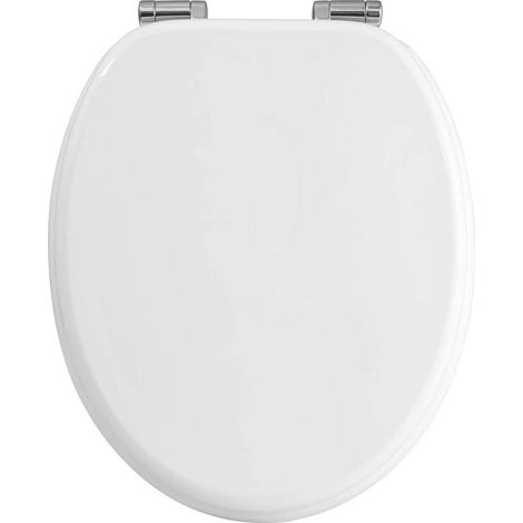WOLTU WC-Sitz Toilettensitz mit Absenkautomatik, MDF Holzkern, Softclose Scharnier, Antibakteriell, Desgin Décor, Weiß (1/5)