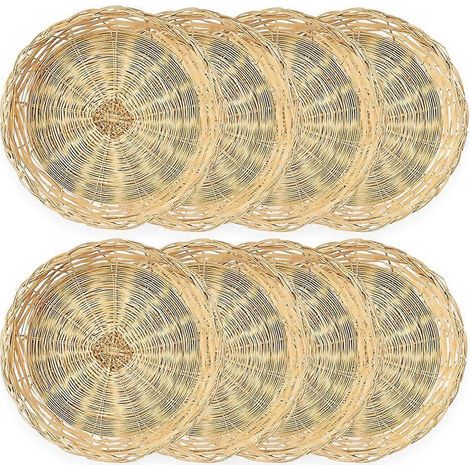 Lot de 8 porte-assiettes en bambou, 25 cm, réutilisables, pour assiettes plates, paniers en osier tressé à la main. (1/5)