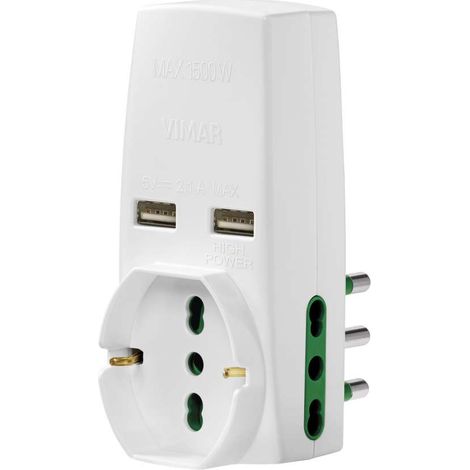 Vimar 0P00333.B Adattatore Universale, S17, 2P17/11, Due USB, Bianco