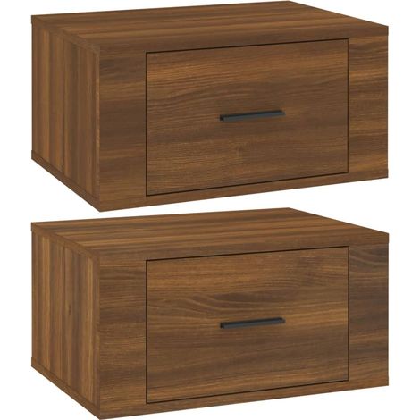 Juego de 2 mesitas de noche de pared con cajón 50 x 36 x 25 cm madera de ingeniería marrón DEC036063