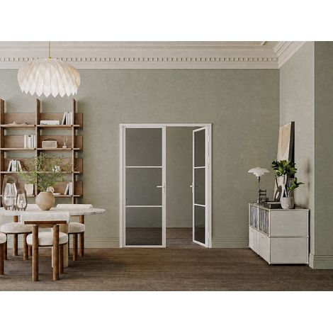 Blocco porta reversibile a due battanti in Alluminio e Vetro temperato Fumé - 2 x H204 x L73 cm - Bianco - MASERU