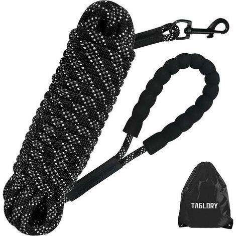 Longe pour Chien 5m, Long Laisse Chien Corde avec Poignée Rembourrée pour Chiens de Petites à Grandes Taille, Noir (1/5)