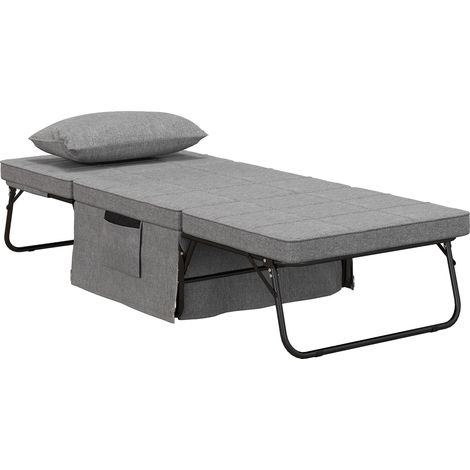 Fauteuil lit convertible chauffeuse chaise longue et pouf 4 en 1 avec dossier inclinable 5 positions gris