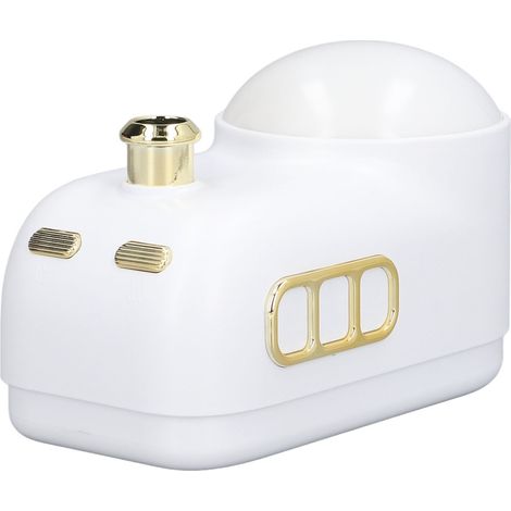 Humidificateur USB portable blanc, avec veilleuse à 3 niveaux d'intensité et style rétro, 2 modes de brumisation. Idéal pour la maison. (1/5)