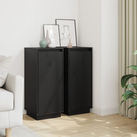 Sideboards 2 Stk. Schwarz 31,5x34x75 cm Massivholz Kiefer