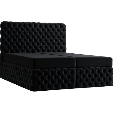 Lit Capitonné Chesterfield - 180x210 Cm - Bleu Foncé - Lit En Velours - Matelas À Ressorts - Matelas À Ressorts Bonnell (1/5)