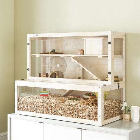 Cage hamsters 3 niveaux cabane accessoires plusieurs petits animaux bois plastique - Dimensions: 100x50x84 cm (1/4)