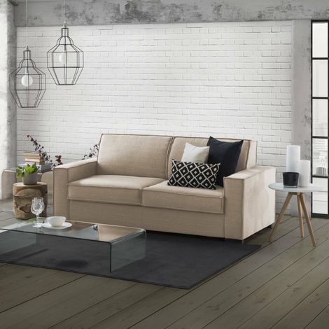 Talamo Italia Sofá fijo Manuela, Gran Sofá de 2 plazas, 100% Made in Italy, Sofá de salón en tela, con reposabrazos estándar, Cm 200x95h90, Beige, con embalaje reforzado (1/4)