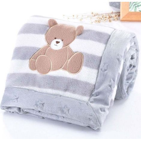 Couverture bébé en flanelle - - Double couche - 75x100 cm - Ours gris - Chaud - Confortable - Portable (1/4)