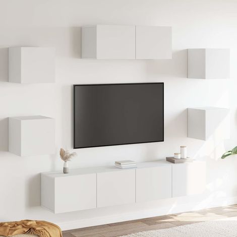 Ensemble de meubles TV 7 pcs-Banc TV-Meuble Télé Blanc Bois d'ingénierie 663732 (1/5)