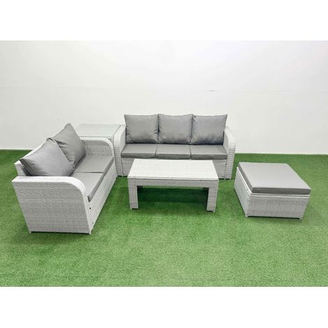 Fimous 6 Seater PE Rattan Wicker Garden Furniture Patio Conservatory Sofa Set with Oblong Coffee Table 3 Seater Sofa Love Sofa Big Footstool Side Table (1/4)