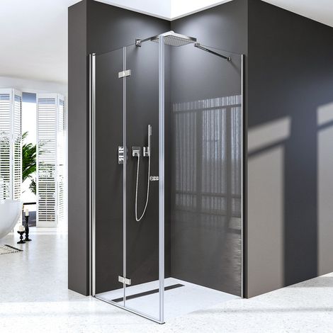 Duschkabine 100x75 cm Eckeinstieg Falttür mit Seitenwand Eckeinstieg Duschabtrennung Drehfalttür Dusche mit Seitenteil Faltbar Duschwand aus 6mm ESG Sicherheitsglas Höhe 185cm