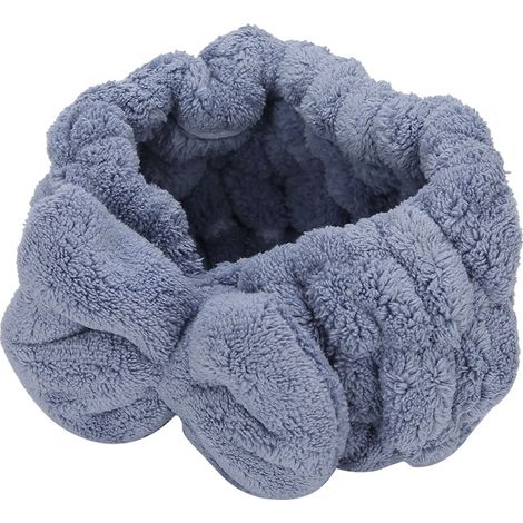 Bandeau nœud papillon en polaire corail, forte absorption d'eau, accessoire de coiffure bleu (1/5)