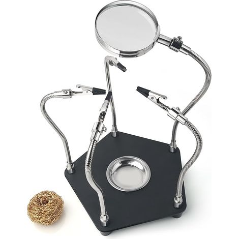 Troisieme Main Soudure 3eme avec Loupe 4 Bras Flexibles et Pinces Crocodiles Troisième Support pour Réparation Modélisme Circuit Imprimé Artisanat Bijoux (1/3)
