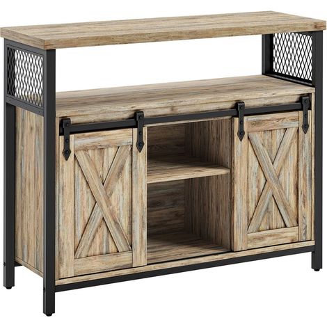 Buffet de salle à manger 33 x 100 x 80 cm placard de cuisine meuble de rangement armoire portes de grange coulissantes étagère réglable style industriel pour salon marron rustique et noir (1/5)
