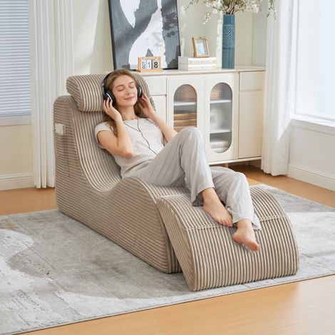 Fauteuil individuel moderne avec mousse compressée haute résilience, coussin d’assise amovible et poche latérale pratique, kaki (1/5)