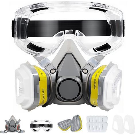 Masque anti-gaz pour acides nitrique, chlorique et sulfurique, hydrogène et chlore – Filtre certifié n°7 + lunettes de protection intégrées-lsw (1/3)