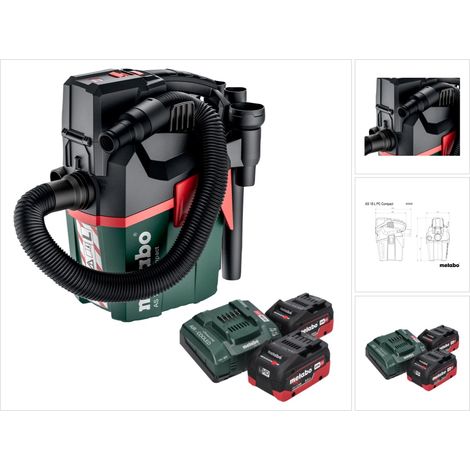 Metabo AS 18 L PC Compact Aspirateur sans fil 18 V 6 l IPX4 classe de poussière L eau et poussière + 2x batterie 8,0 Ah + chargeur (1/5)