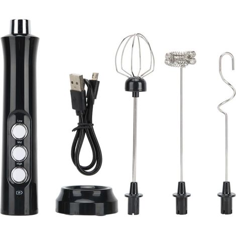 Espumador de leche eléctrico  , espumador de leche recargable por USB y mini batidor eléctrico con 3 velocidades ajustables para café, crema, capuchino, latte, cócteles y jugos. (1/5)