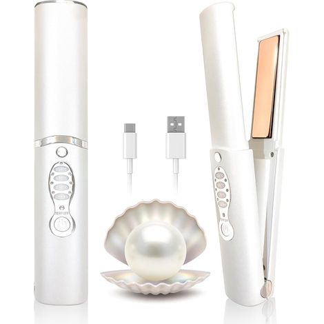 Lisseur à cheveux sans fil avec batterie 5000 mAh, plaques en titane 3D, chauffage rapide, 2 en 1 lisseur et boucleur, portable avec housse anti-brûlure, 21 x 3,5 cm (1/5)