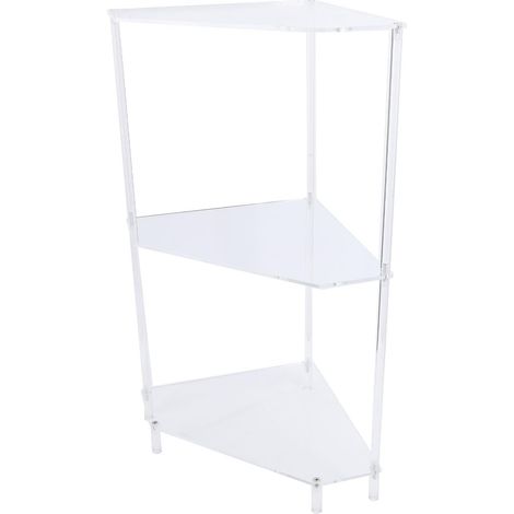 3-Tier Acrylic Corner Table with Storage Shelves for Small Spaces, Bathroom Organizer, End Table, Clear Water (1/5)