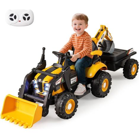 En extérieur et jardin jeu de chantier immersif tracteur pelleteuse électrique 12V enfant fonction 4 en 1 remorque télécommande (1/3)