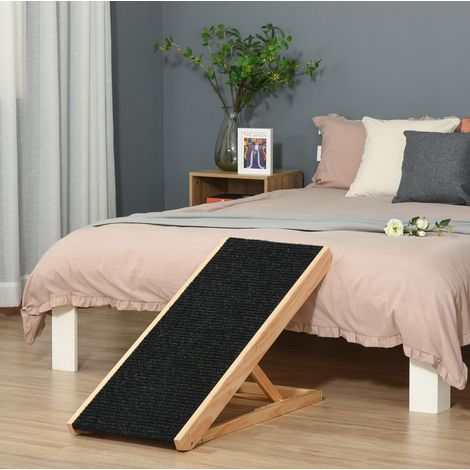 Rampa para mascotas (90x40x61 cm), plegable, ajustable, antideslizante, madera, negro (1/5)