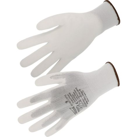 Gants de Protection Polyester Enduits PU Blanc - Jauge 13 Sans Couture - Taille 10 - Norme EN 388 - Lot de 10 Paires (1/2)