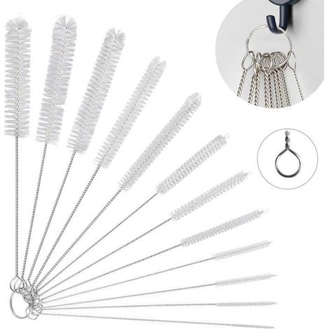 Ecleanfy - Lot de 12 brosses de nettoyage en nylon. Pour biberon, bouteille, bouilloire, tube et clavier. Couleur blanc. (1/5)