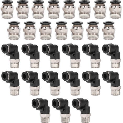 30 raccords pneumatiques coudés et droits combinés, diamètre extérieur du tuyau 1/4 pouce, filetage NPT 1/8 pouce, connecteur K
