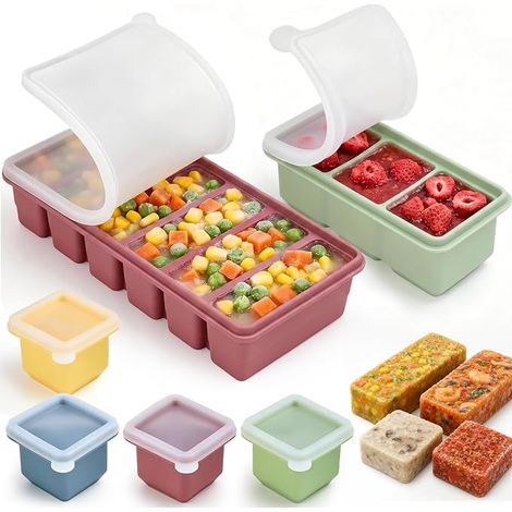 Lot de 6 bacs à glaçons en silicone extra large avec couvercle pour soupe, bouillon, sauce, glaçons (1/5)