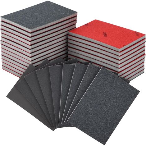 24 Pièces Éponge de Ponçage, Polissage Grain 180/320/400/600/800/1000/1200/1500/2500, Tampons de Ponçage Réutilisables, Flexibles Eponge Abrasive Travail du Bois, Cloisons Sèches, Métal (1/5)