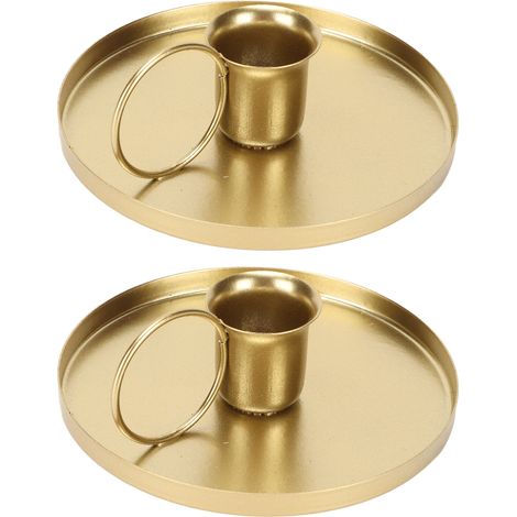 Support Bougeoir en Fer Forgé Doré 2 Pièces, Style Vintage pour Décor de Table - Porte-Bougie Métallique Élégant (1/5)