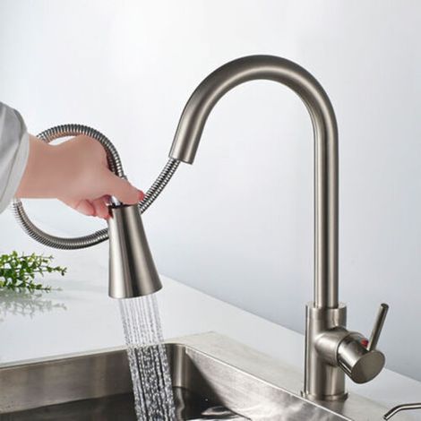 RUBINETTO MISCELATORE LAVELLO ISOLA CUCINA DOCCETTA DOCCIA ESTRAIBILE SATINATO (1/10)