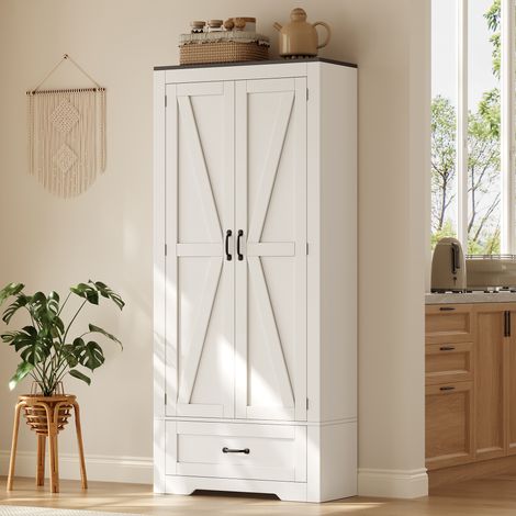 MODFU – Armadio contenitore 80x35x183 cm in MDF con 2 ante, cassetto, ripiani regolabili e anti-ribaltamento – Bianco (1/5)