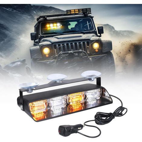 Lumière stroboscopique clignotante d'urgence pour tableau de bord, 24 LED, 26 modes de flash, fonction mémoire, DC 12V-24V Barre lumineuse stroboscopique pour pare-brise avant/arrière avec a (1/5)
